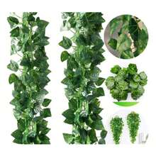 Decorative Plant + Black Plastic Vase Plus 4 Artificial Ivy Leaves Pendants - màu xanh lá - Xem 6