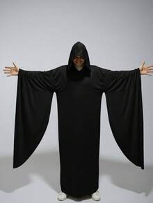 Disfraz de Halloween para adultos con capucha negra para hombre capa larga traje de hechicero para cosplay - Negro - Ver 9