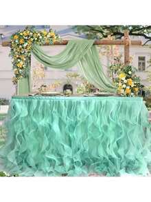 4 pies/6 pies/8 pies/9 pies/14 pies Faldas de mesa de organza, faldas de mesa rizada, faldas de mesa de sauce llorón, adecuadas para mesas de comedor rectangulares o redondas, para duchas nupciales, cumpleaños, fiestas de boda, banquetes, faldas de mesa para pasteles, decoración del hogar. - Multicolor - Ver 3