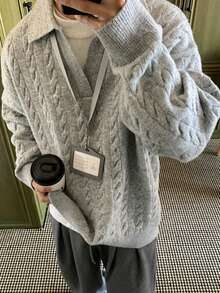 Unisex Classic Drawstring Solid Color Casual Loose Knit Pullover Sweater, Long Sleeve Drop Shoulder Crew Neck Sweater Top, Suitable For Spring, Autumn, Winter