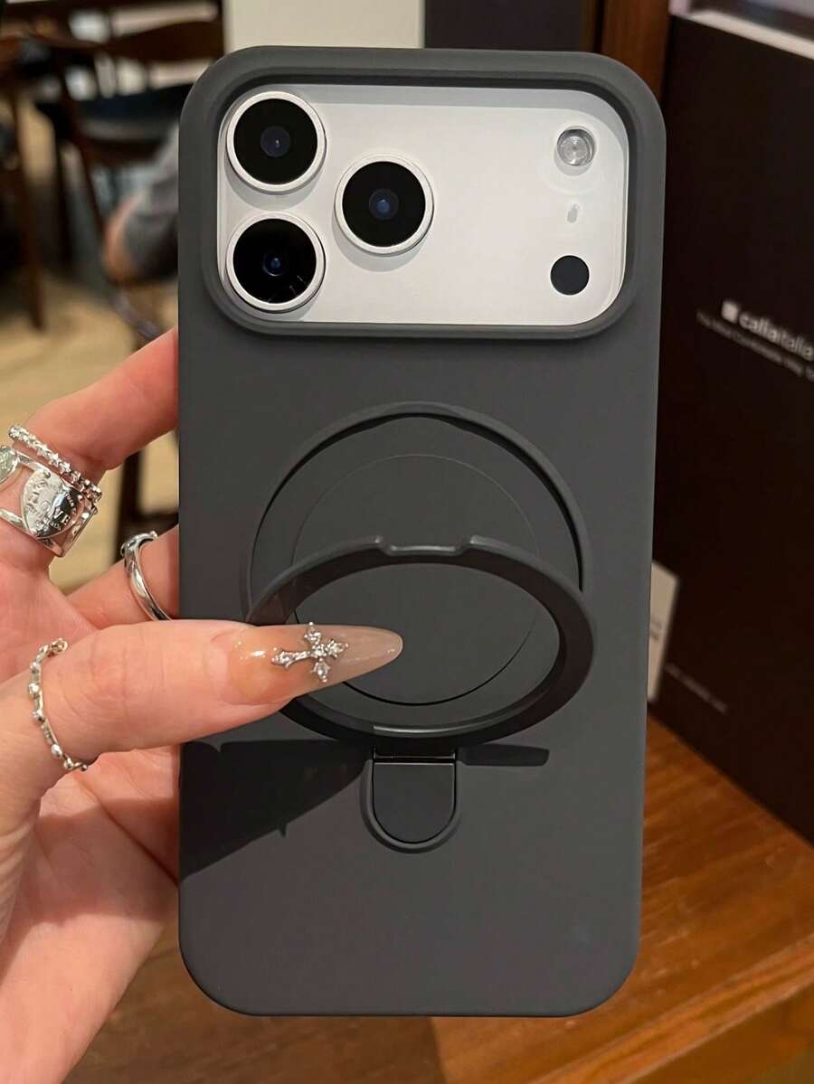 1pc Luxury Matte Silicone Invisible Ring Holder Phone Case, Compatible With IPhone 17 Air 16 15 14 13 12 11 Pro Plus Max, Supports Wireless Charging