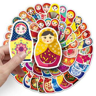 50pcs Russian Nesting Doll Cartoon Stickers, Creative Decals For Water Bottles, Luggage, Laptops