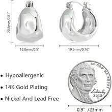 925 Sterling Silver Earrings Hammered Small Chunky Hoop Earrings For Women Hypoallergenic Texture Thick Hoop Earrings Wide Hoop Earrings