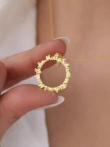 1PC Customizable Circle Multi-Name Necklace, Multi-Name Eternity Circle Necklace, Can Be Customized With 2-4 Names, Family Member Name Necklace, Women's Jewelry, Custom Name Necklace, Customizable Items, Sister Friendship Necklace, Stainless Steel Jewelry, Personalized Gifts - Multicolor - View 6