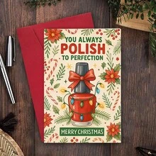 1 件圣诞指甲油爱好者贺卡 - 节日礼物，带有“你总是打磨得完美”的信息，红色和绿色拐杖糖设计，内含信封，适合美容爱好者、圣诞装饰品、圣诞袜 - 彩色 - 查看 3
