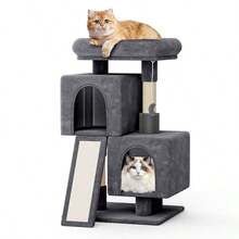 Cat Tree, 34 Inch Cat Tree Tower With 2 Cat Condo, Cat Tower With Scratching Post & Sisal-Covered Scratching Board, Cat Climbing Tower, Cat Tree For Indoor Cats - 深灰色 - 查看 9