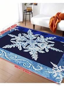 Christmas Snowflake Doormat - Navy Blue Edges, Light Blue Background, Non-Slip And Machine Washable Polyester Carpet, Suitable For Indoor/Outdoor Use, Great For Entryway, Bedroom And Home Decor