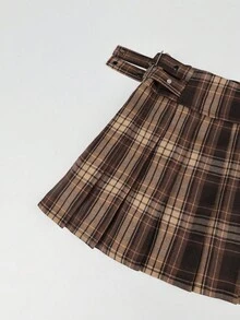 Y2K Preppy Style Contrast Plaid Pleated Mini Skirt, Sexy Music Festival For Summer