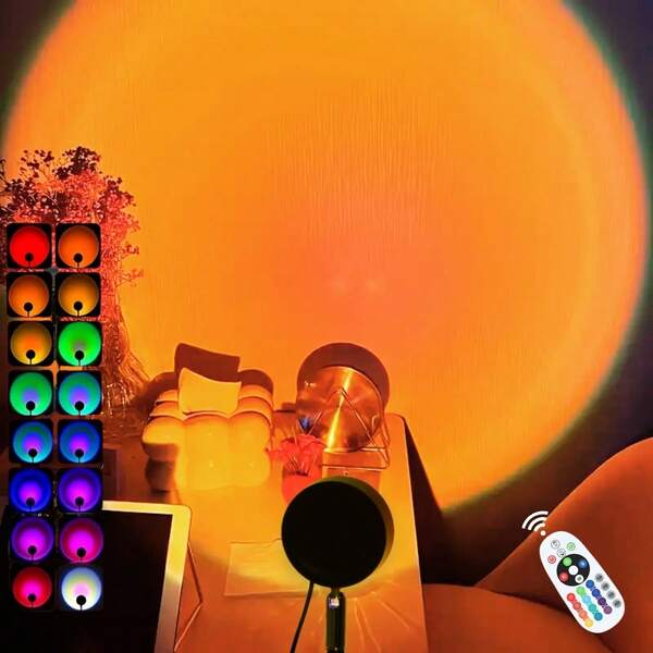 1 pièce Lampe projecteur de coucher de soleil, veilleuse USB, lampe de sol romantique pour décoration de chambre à coucher et salon, lampe de projection arc-en-ciel pour fond photo, convient pour la décoration de la maison, du salon, d'Halloween, de Noël, accessoires de bureau, décoration murale, cadeau parfait pour le camping, les fêtes, Noël
