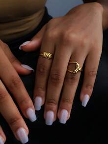 2pcs Minimalist Stainless Steel Open Ring, Fashionable Niche Design, Versatile - Golden 21 - View 4