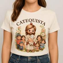 Unisex T-Shirt Basic T-Shirt Printed Phrase Catechist Jesus 100% Cotton Round Neck Casual - 奶油色 - 查看 3