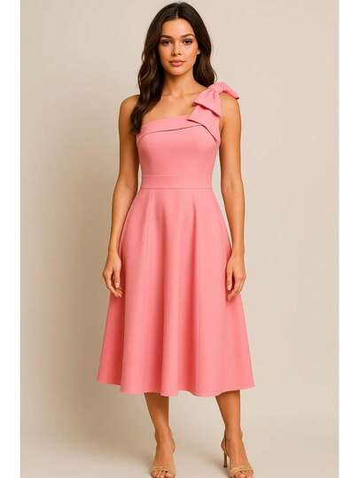 Vestido Midi   Simples    elegante  Festa    Nó borboleta    Formal e Noturno