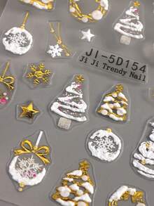 5D Goldene Weihnachts-Nagelkunst-Aufkleber, Geprägte Winterkristallkugel-Nageldekore, Schneemann, Schneeflocken, Weihnachtsbaum, Weihnachts-Nageldesigns, Maniküre-Accessoires, Weihnachts-Nagelaufkleber für Nagelkunstdekorationen