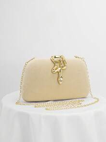 1 buah Tas Clutch Kecil Elegan Beludru Hitam, Dekorasi Rantai Berlian Imitasi, Kunci Kepala Ular, Tas Tangan Modis untuk Gaun Malam, Cocok untuk Makan Malam Formal, Pesta, Pernikahan, Koktail, Hadiah untuk Wanita - Aprikot - View 3