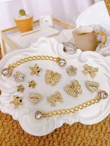 14pcs Gold Heart, Butterfly, Bow, Star, Starfish Shoe Clips, Multifunctional Shoe Accessories For Women's Sandals, Slippers, Beach Bags, Ideal For Holidays And Birthday Party Gifts