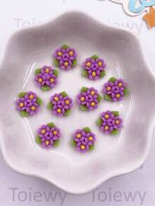 30pcs Mixed Resin Cute Mini Colorful Tri-Leaf Rose Flat Flower Decor, Suitable For Art DIY, Wedding Scrapbooking, Jewelry Crafts And Other Accessories - Random Mixed 1 - View 4