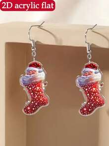 925 Silver 2D Tablet, 1 Pair Of Cartoon Santa Claus And Stocking Pendant Earrings - Red And White Earrings, Suitable For Women's Christmas Clothing, Christmas Gifts, Women's Autumn And Winter Jewelry, Fashionable Pendant Earrings - Autumn Design, Stainless Steel Hooks, Perfect For Thanksgiving, Holiday Shoppers, Daily Wear, Music Festivals