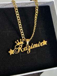 2 Stücke Geschenk zur Schulanfang, personalisiertes Schmuckset, bestehend aus personalisierter Stern-Namenskette und Armband-Set, Edelstahl-Stern- und Kronen-Anhänger mit eingraviertem Namenskette, einfaches, lässiges, hippes, gotisches, punk-artiges, personalisiertes, einzigartiges Geschenk für sie, ihren Freund, ihre Freundin, ihren Vater