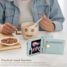 1pc L-Shaped Zipper Folding Screen Phone Case, Suitable For Galaxy Z Flip4 5G, With Ring, Neck Strap, Crossbody, Shoulder Strap, Fashionable, Lightweight, Thin, Foldable, Rear Card Slot, Coin Purse, Cute, Smartphone Protective Case, Adjustable Strap, Shock-Proof, Anti-Drop