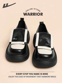 WARRIOR Warrior Ladies' Small Leather Shoes Casual And Fashionable With Thick Soles That Increase Comfort Versatile And Retro British Style Loafers Applicable Throughout The Year Wear-Resisting All-Day Wear