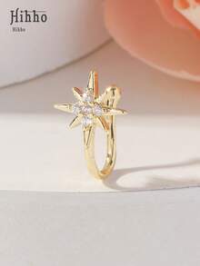 Hihho 1pc Fashionable U-Shaped Nose Ring, Sparkling Zirconia Embedded 8-Pointed Star Design Nose Piercing Jewelry