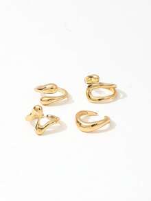 4 Pcs/Set Retro Fashion Geometric Open Circle Liquid Asymmetrical Ring Set, Charming Jewelry For Women, Suitable For Parties And Daily Wear - 金色 - 查看 4