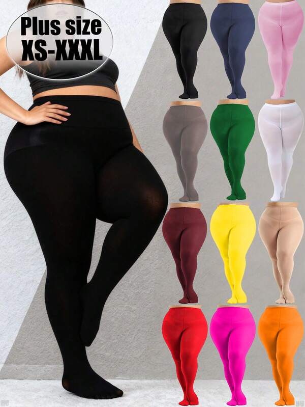 1 Paar Candy-farbene Damen Große Größen Strumpfhose, super weiche einfarbige halbtransparente Strumpfhose, hochtaillierte Polyester Strümpfe, Größen: XS-XXXL, 10 Farben zur Auswahl, geeignet für den täglichen Gebrauch.