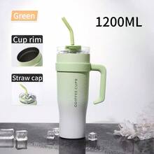 1 copo de 40 oz com alça e canudo, para bebidas quentes e frias, caneca de viagem térmica, copo de café gelado, garrafa de água térmica de aço inoxidável reutilizável, porta-copos para carro, para atividades ao ar livre, camping, presentes de Natal