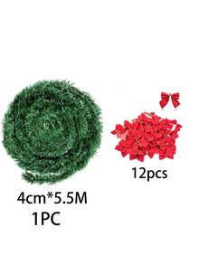 13pcs 5.5M Christmas Garland, Christmas Tinsel Garland With Red Bows For Indoor Outdoor And Home Decor, Christmas Metallic Twist Garland Xmas Tree Decorations For Holiday Wedding Party Supplies