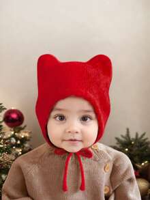 1件装3-12个月婴儿白色针织双角帽，秋冬保暖婴儿帽，可爱卡通婴儿帽系列 - 1PC - 查看 22