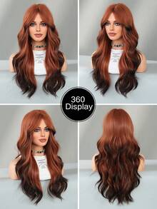 AKAKO 24 Inch Dark Orange Long Wavy Wig With Curtain Bangs, High Quality Heat-Resistant Fiber Synthetic Wave Curly Hair Wig, Gorgeous Goth Style Costume Wigs For Women Halloween Party Masquerade Ball,Music Festivals & Carnival Use - 薑色 - 查看 6
