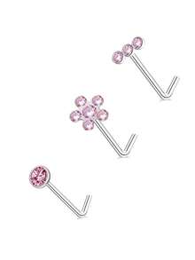 3PCS Nose Rings Studs, 20G Nose Rings L-Shaped, Round/Star/Heart Shaped Sparkling CZ Nostril Piercing Jewelry For Women And Men