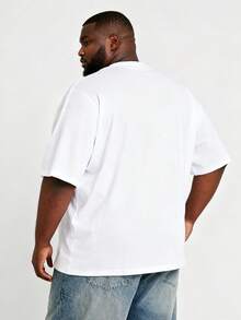 大码男士休闲简约纯白色圆领短袖 T 恤，百搭日常穿着 - 白色 - 查看 3