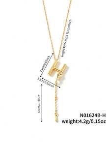 1pc Fashionable Versatile Simple Copper Zirconia Letter Necklace - Yellow Gold - View 28