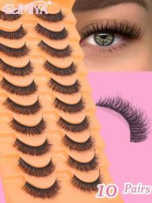 10 Paar falsche Wimpern Katzenaugen-Wimpern, Kunstmink-Wimpern mit natürlichem Aussehen, flauschig, verwischt, wie Wimpernverlängerungen aussehend, D-Krause Wimpernstreifen, kurze Wimpern - Natürliche Wimpern - Übersicht 1