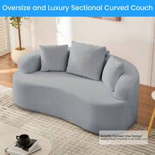 Puremind Minimalist Compact Loveseat Sofa With Chenille Upholstery, No-Assembly Curved Couch For Small Spaces/Apartments - Màu Xám nhạt - Xem 4