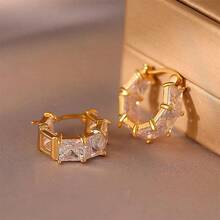 1 Pair Square Green Synthetic Zirconia Women's Hoop Earrings, Suitable For Christmas, Valentine's Day, Parties, Daily Wear, All Seasons