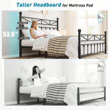 EnHomee 54" LED Bed Frame With Tall Headboard & Footboard Metal Bed Frame With Under Bed Storage No Box Spring Needed,Noise-Free, Christmas Decor, Furniture House Decor, Black - 黑色 - 查看 3