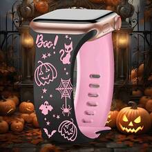 Halloween Pumpkin & Bat Carving Patterns Strap Compatible With Apple Watch Band Ultra SE/10/9/8/7/6/5/4/3/2/1 Perfect Gift For Women Skin-Friendly Silicone Replacement Watch Band Compatible With Iwatch Ultra 38mm 40mm 41mm 45mm 44mm 42mm 46mm 49mm (Watch Not Included)