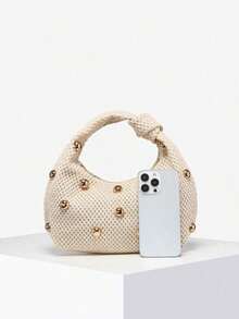 1pc Women's Vintage Simple Casual Angola Red Suede Leopard Print Bohemian Hippie Hollow Crochet Ocean Shell Faux Leather Shoulder/Underarm Baguette Bag, Suitable For Going Out, Dating, Commuting, Perfectly Matching With Fall Outfits Women - 杏色 - 查看 5