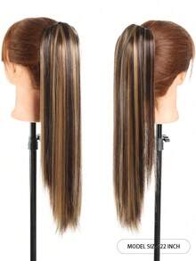棕色混金色爪夹式马尾假发，18~28英寸长直发合成马尾假发，女士适用 - 彩色 - 查看 3