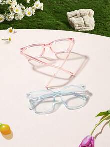 2 PCS Boys Girls 9-14Y Acrylic Square Frame Campus Style Anti Blue Light Glasses,Square Frame Clear Glasses For Daily Reading Use