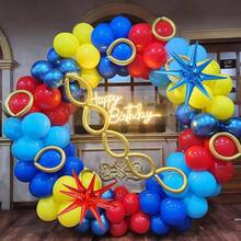 126Pcs Red Blue Yellow Balloon Arch Kit, Cartoon Hedgehog Theme Primary Color Balloon With Gold Circle Explosion Foil Balloon Garland Set Circus Birthday Party Decorations - 紅色 藍色 黃色 - 查看 5