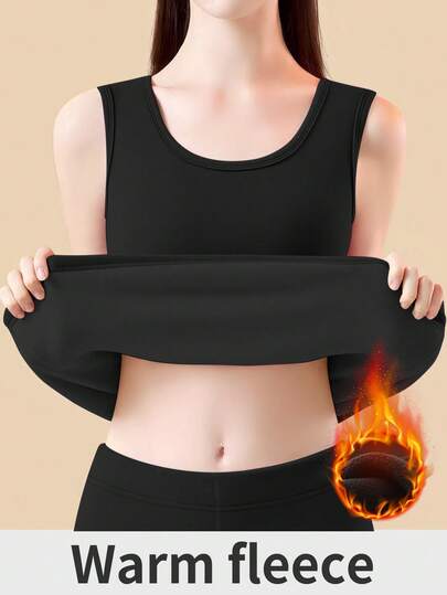 Autumn And Winter Solid-Color Fleece-Lined Thermal Underwear, Tank Tops, Women's Tight-Fitting Undershirts, And Sleepwear Women's Sportswear