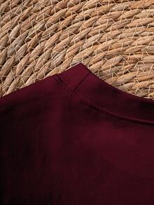 Tween Boy Classic Simple White Long Sleeve T-Shirt With Pockets, Suitable For Casual, Holiday Wear, Can Be Paired With Various Jackets - Burgundy - View 5