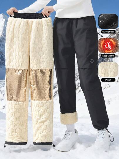女士冬季滑雪裤 - 保暖内衬裤，带拉链口袋，多口袋工装裤，防风防水保暖裤，石墨烯加厚，适合滑雪、雪上运动、周末休闲和徒步旅行。