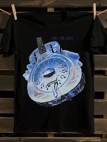 New Dire Straits Brothers In Arms 1985 Tour Vintage Band T-Shirt - Pop Rock T-Shirt With Album Clock Pattern - Lightweight Washable Shirt - Classic Crew Neck - Available In Larger Sizes - Collectible Music Merchandise Suitable For Fans - Everyday Casual Wear - (Black Display), Fan Merchandise, Nostalgic Design, Durable Fabric, Unisex, Music Enthusiasts, Concert Clothing, High-Quality Print, Adult Clothing - 黑色 - 查看 1