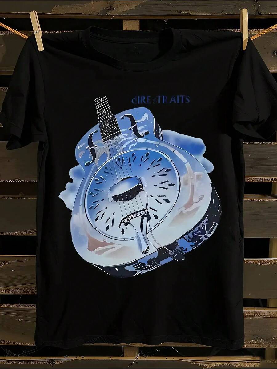 New Dire Straits Brothers In Arms 1985 Tour Vintage Band T-Shirt - Pop Rock T-Shirt With Album Clock Pattern - Lightweight Washable Shirt - Classic Crew Neck - Available In Larger Sizes - Collectible Music Merchandise Suitable For Fans - Everyday Casual Wear - (Black Display), Fan Merchandise, Nostalgic Design, Durable Fabric, Unisex, Music Enthusiasts, Concert Clothing, High-Quality Print, Adult Clothing - 黑色 - 查看 1