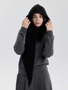 1 Khăn trùm đầu hình tam giác màu trơn cho nữ, chất liệu nylon phong cách đường phố dễ thương, thời trang đa năng và vui tươi, thích hợp mặc khi đi làm trong nhà/ngoài trời, mặc mùa thu/đông - Nhiều màu - Xem 9