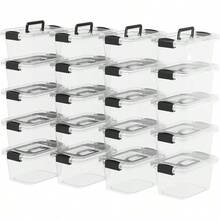 Lidded Storage Bin Tote Organizing Container With Handle And Buckles Stackable Plastic Clear 6.8Qt Pack Of 20